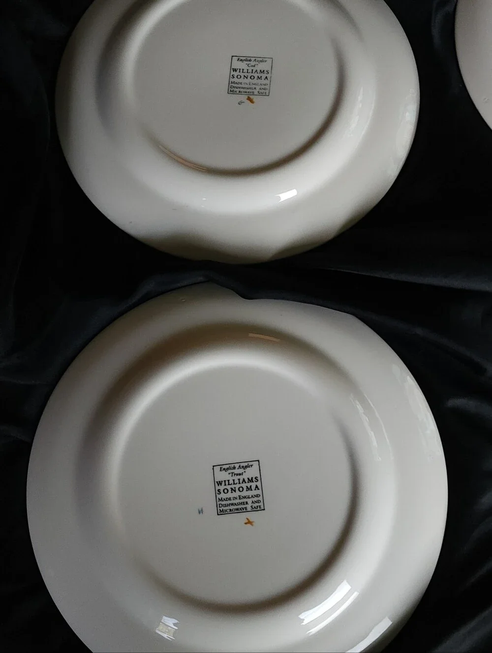 Williams Sonoma English Angler Fish Salad Plates Set of 4 Bass Cod Salmon Trout